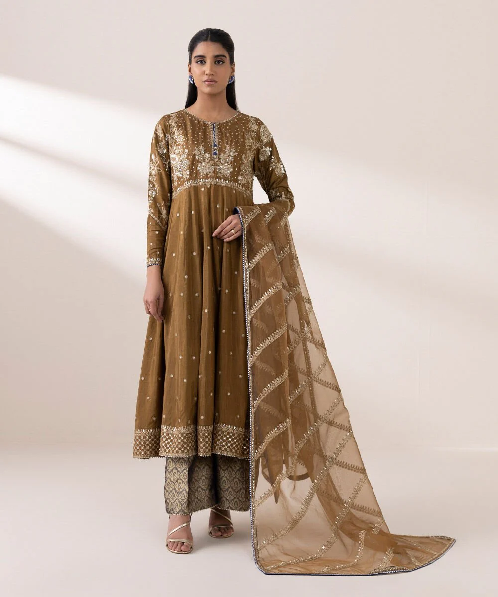 Sapphire 3 Piece - Embroidered Raw Silk Suit F3PEBTQW2520 Eid 1 RTW 2025