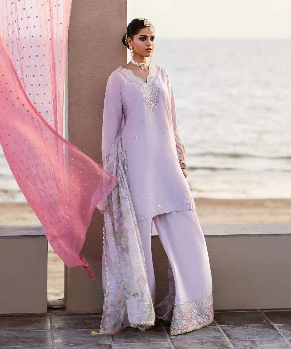 Sapphire 3 Piece - Embroidered Raw Silk Suit F3SFLX25V313 Eid 1 RTW 2025