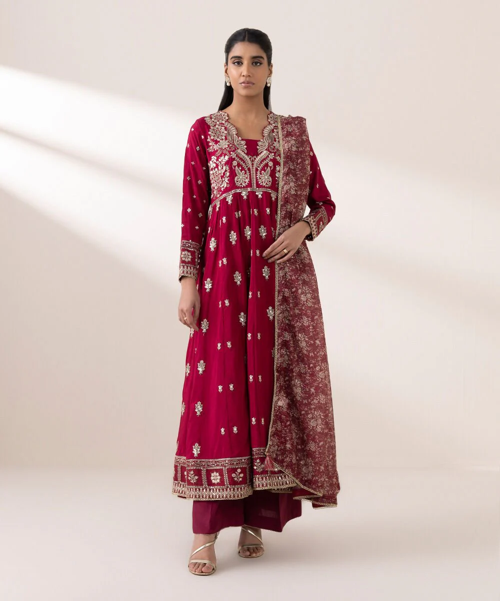 Sapphire 3 Piece - Embroidered Raw Silk Suit F3SFLX25V314 Eid 1 RTW 2025