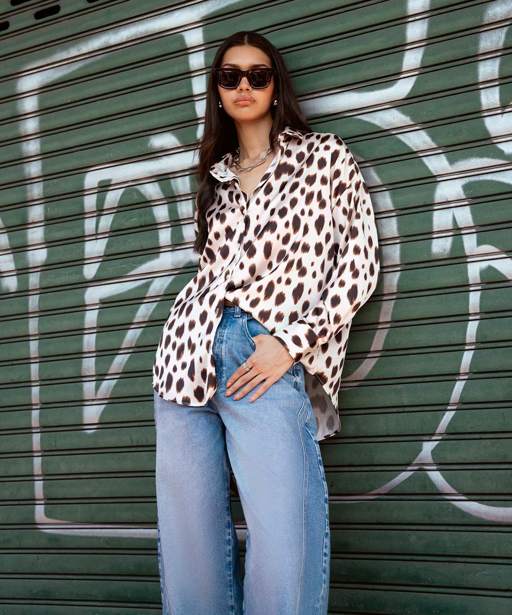 Sapphire Animal Print Satin Shirt WTOPS25V2029 West RTW 2025