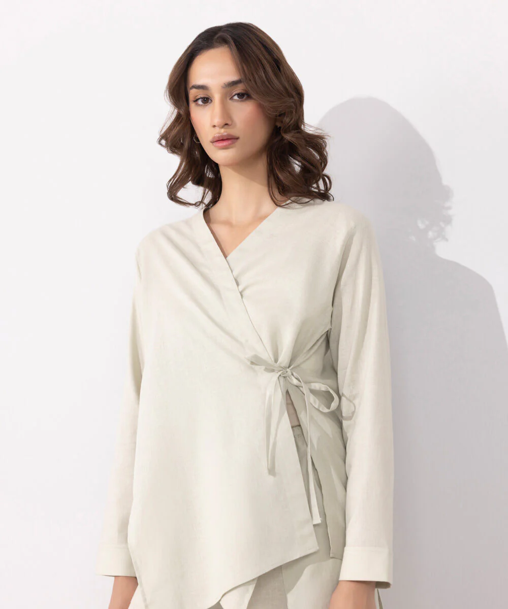 Sapphire Linen Blend Wrap Around Top WTOPS25V3021 West RTW 2025
