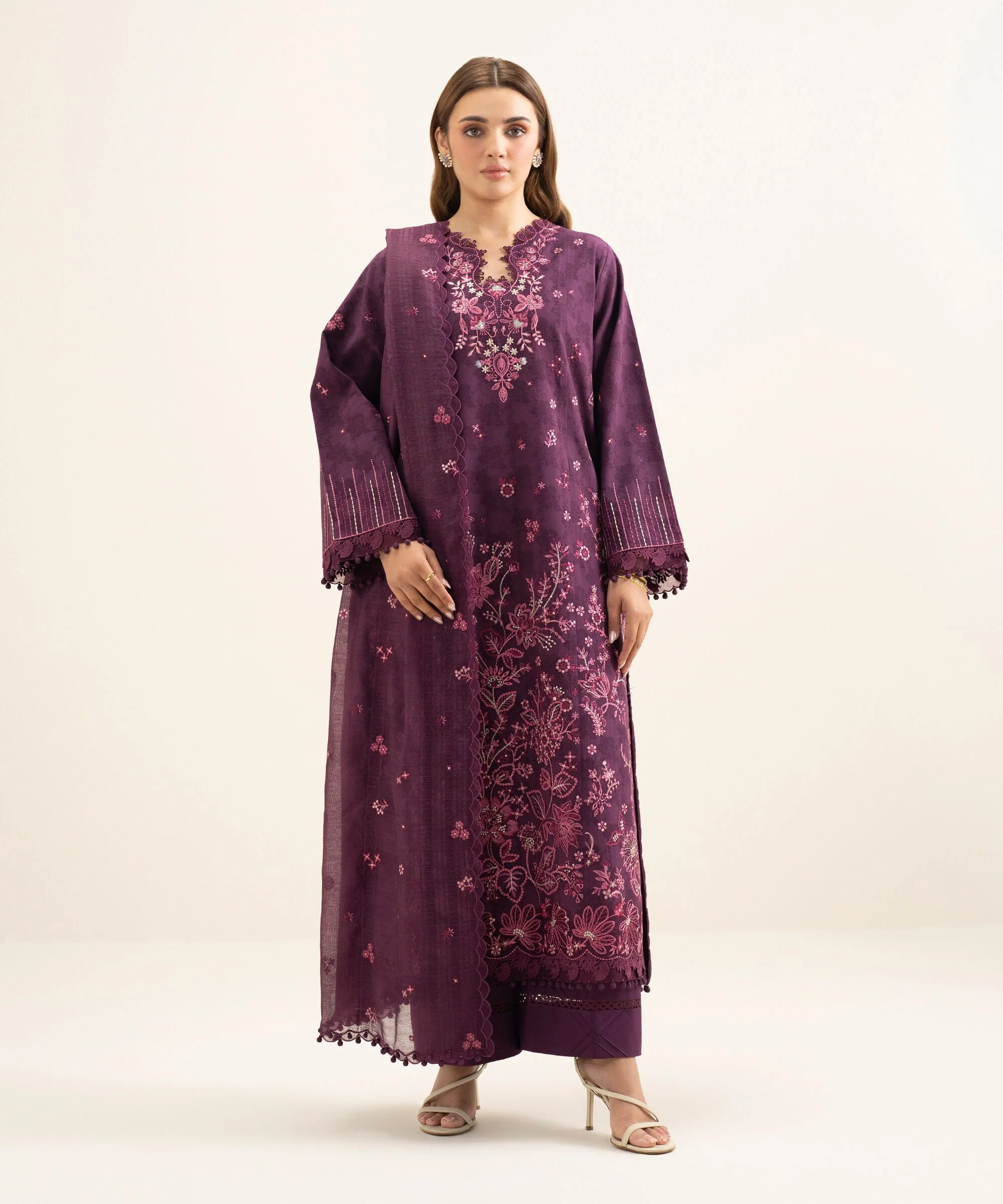 Sapphire PESUS26V138B Embroidered Cotton Jacquard Suit Eid 1 2026