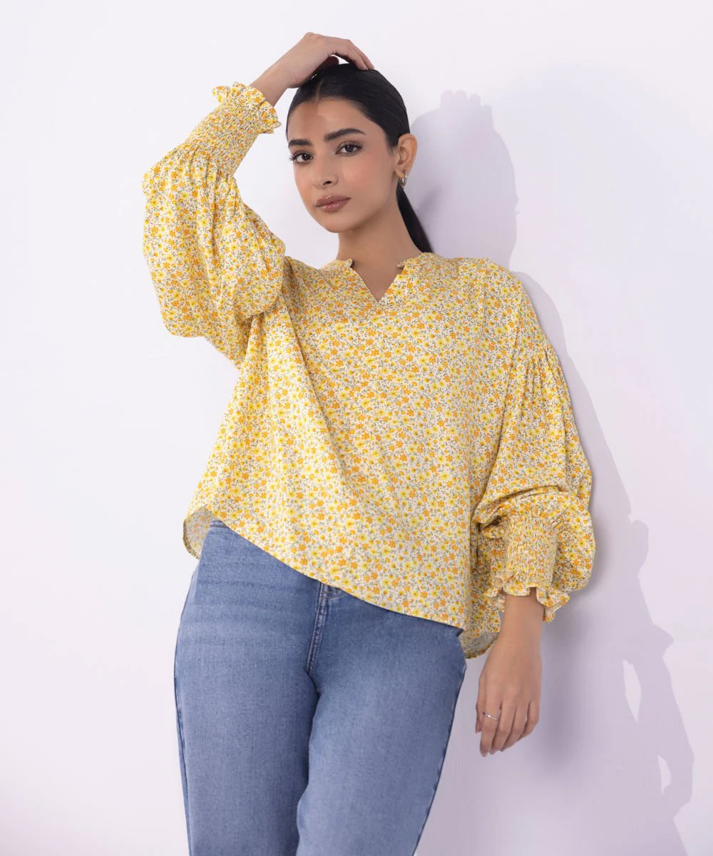 Sapphire Printed Top With Smocking Detail WTOPS25V2045 West RTW 2025