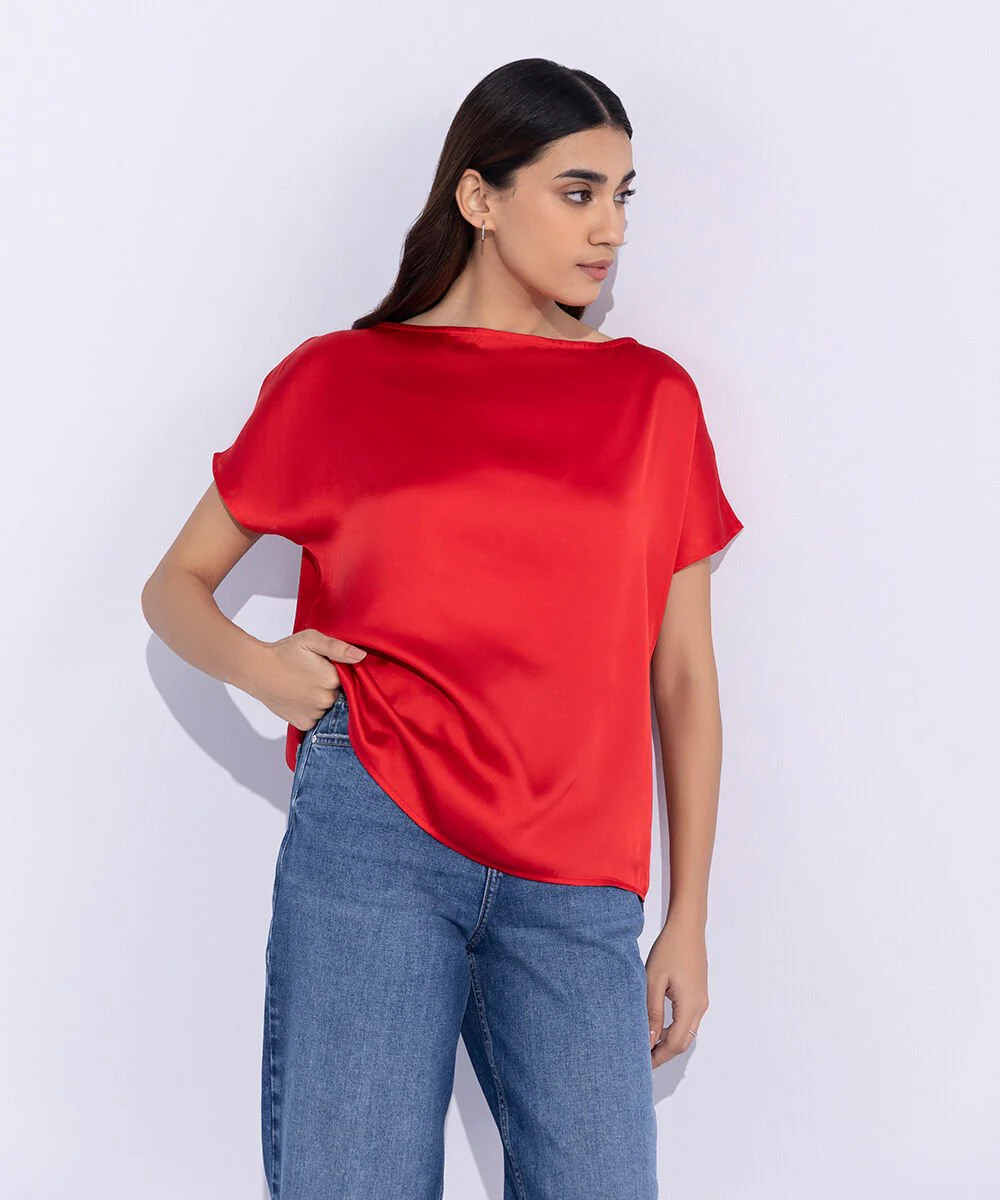 Sapphire Slash Neck Satin Top WTOPS25V2007 West RTW 2025
