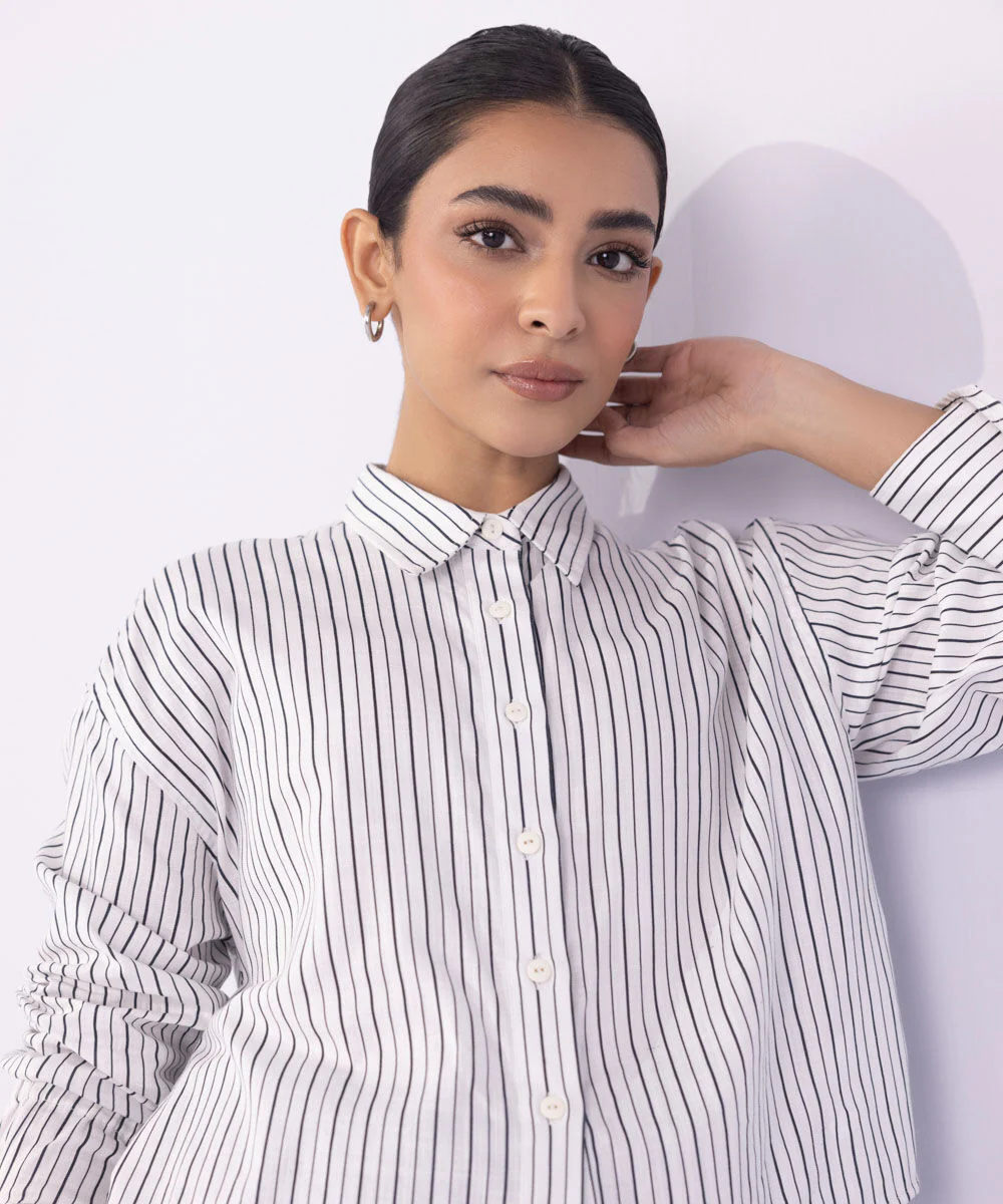 Sapphire Striped Cropped Shirt WTOPS25V2027 West RTW 2025