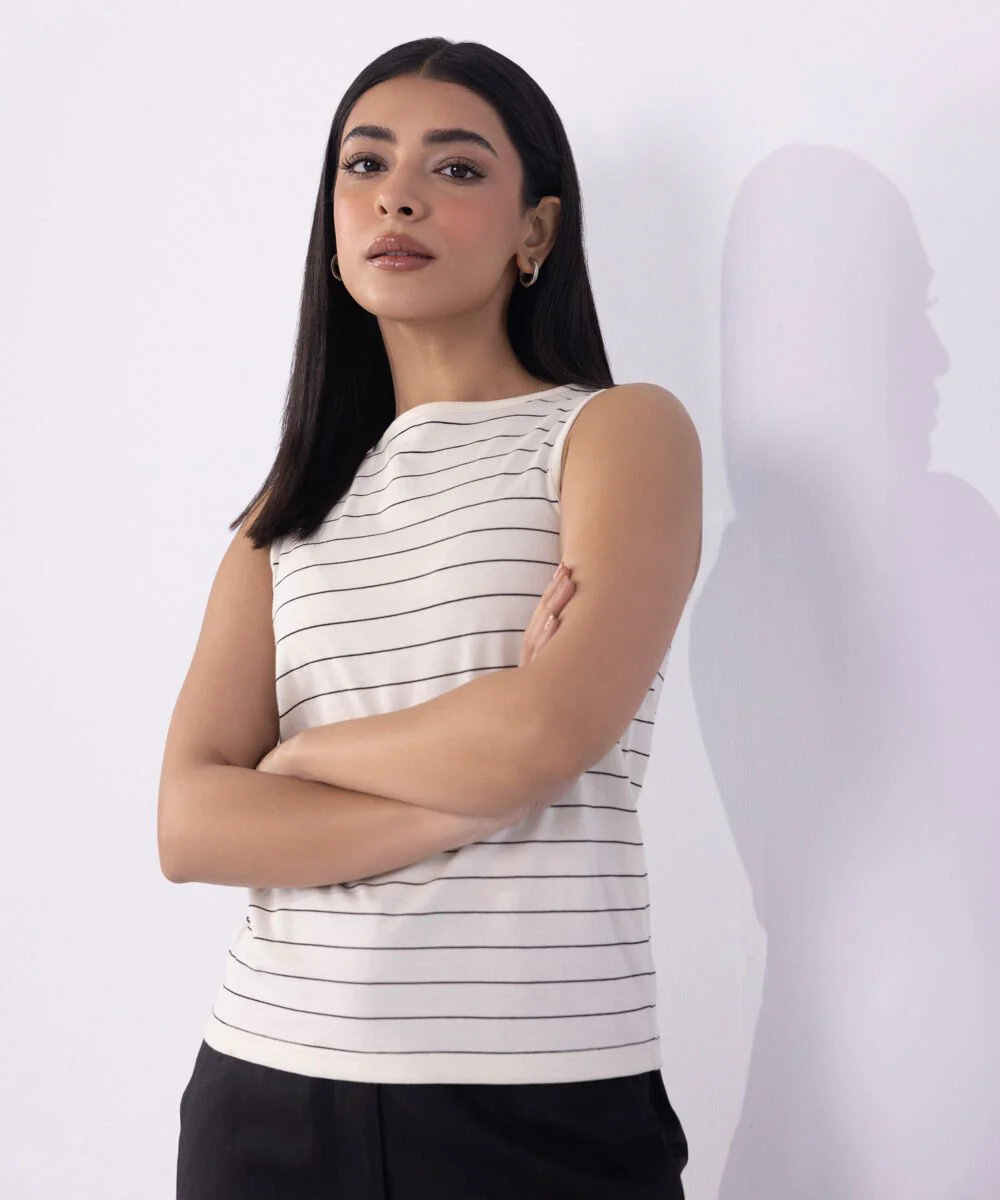 Sapphire Striped Sleeveless T-Shirt WTOPS25V2055 West RTW 2025