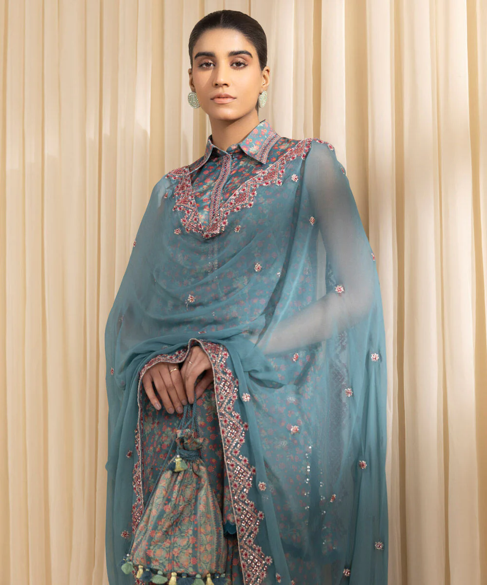 Sapphire U3PESG25V248 3 Piece Embroidered Silk Suit Silk Eid 1 2025 - Image 2