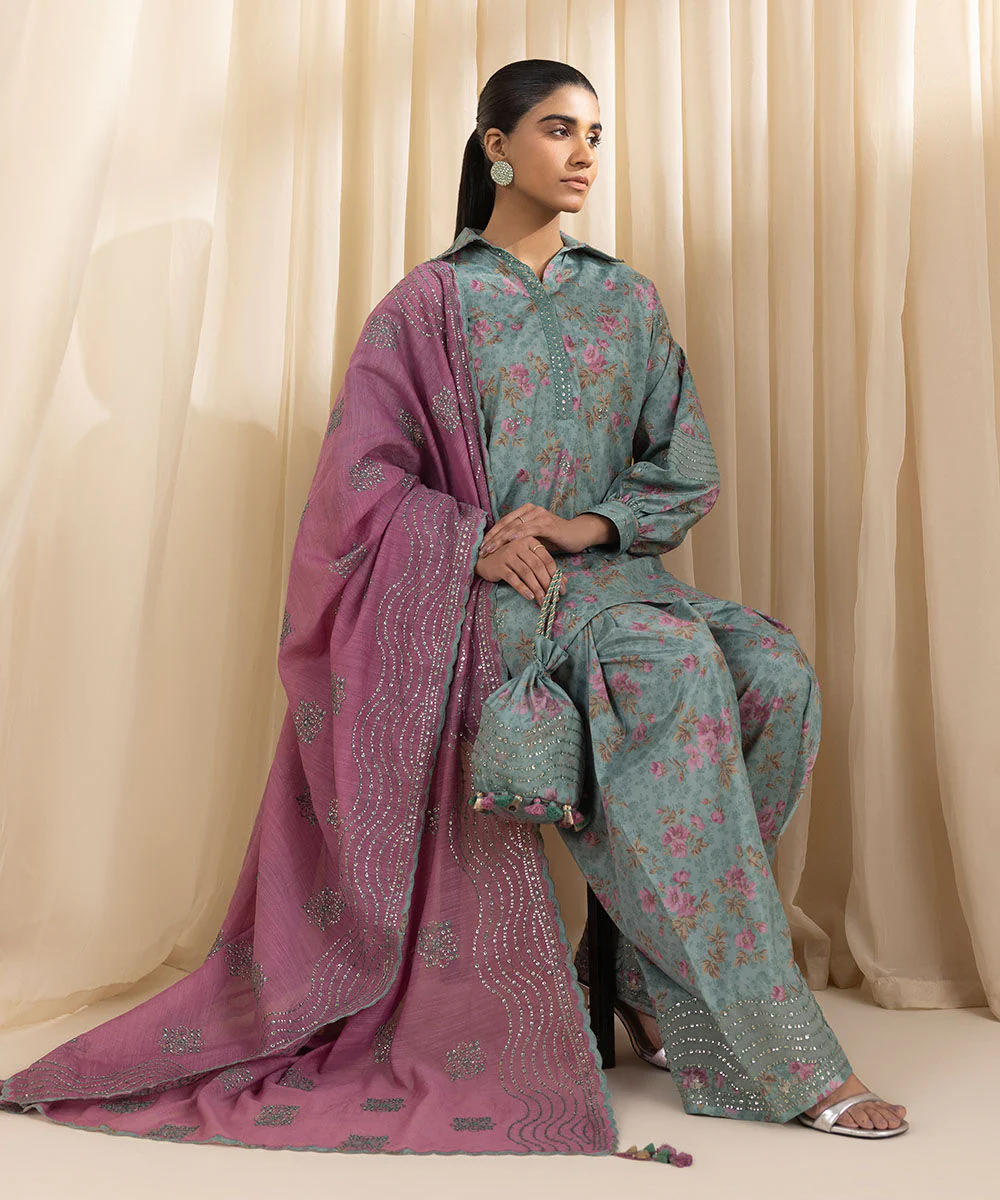 Sapphire U3PESG25V255 3 Piece Embroidered Silk Suit Silk Eid 1 2025 - Image 2