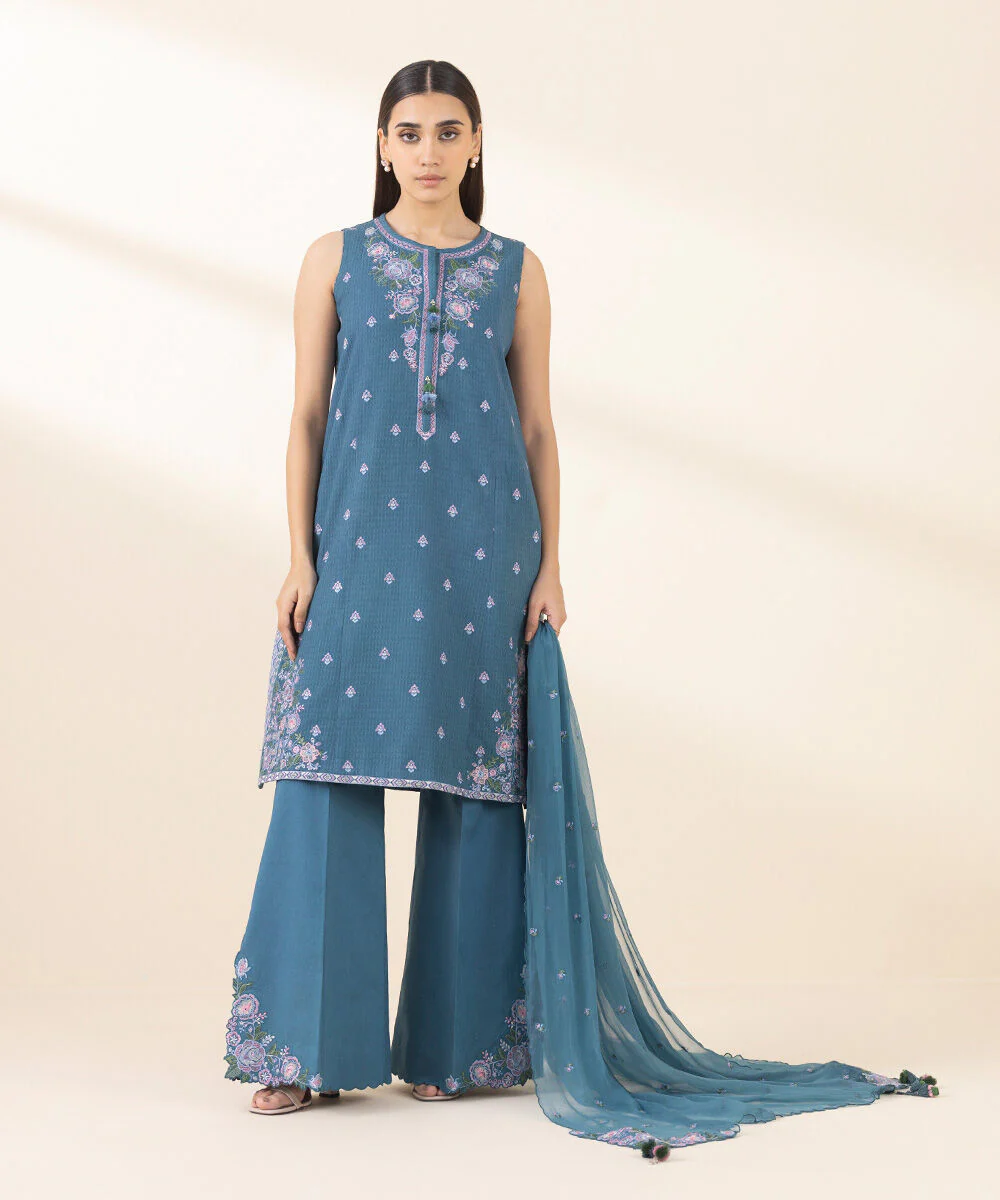 Sapphire U3PEST25V214 3 Piece Embroidered Dobby Suit Statement Eid 1 2025
