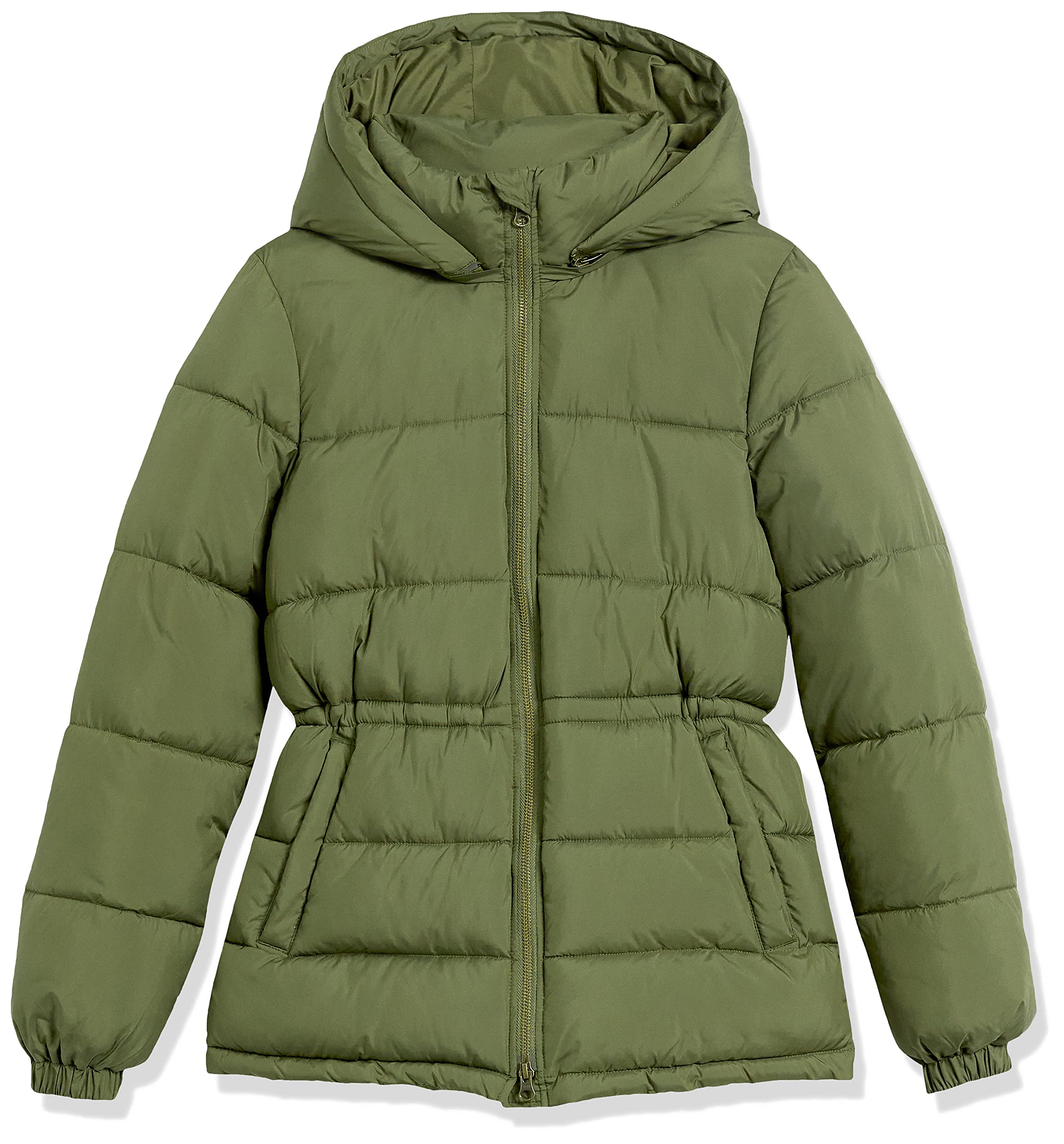 Tan Women's Warm, Slim-Fit Puffer: Drawstring Waist, Winter Coat - AmEss - Image 5