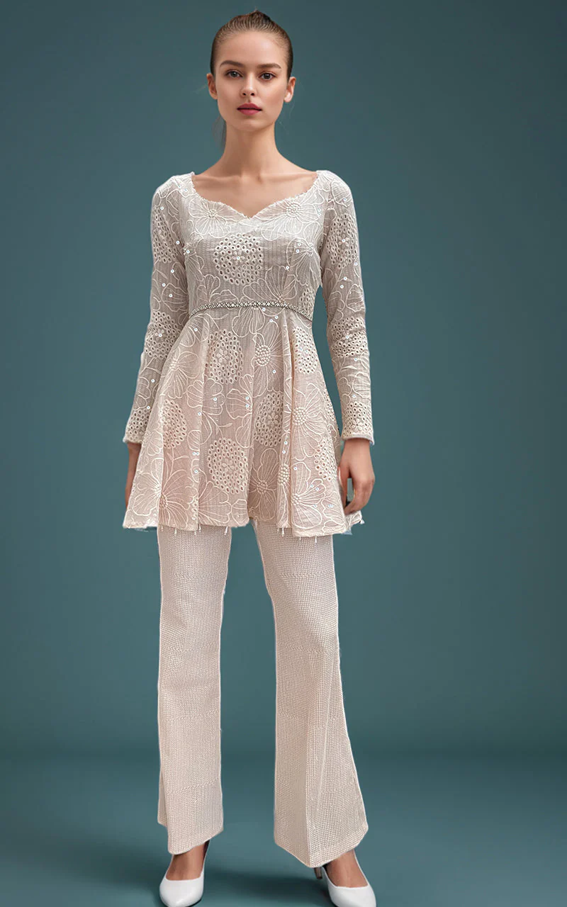 Thread & Motifz Chiffon Embroidered Chikankari Peplum With Trouser Formal Pret 2024