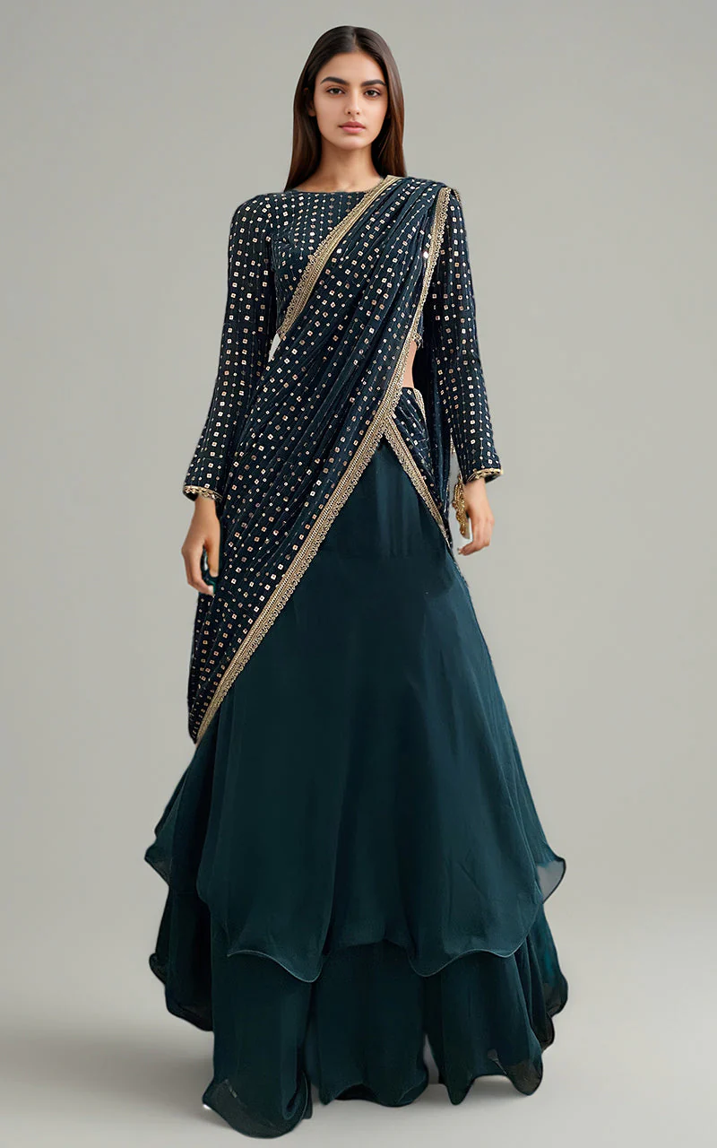 Thread & Motifz Chiffon Saree With Skirt 9443 Formal Pret 2024