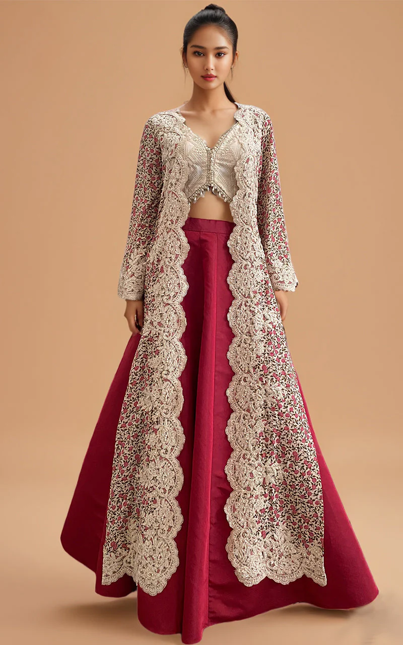 Thread & Motifz Embroidered Blouse With Printed Embroidered Jacket And Skirt 9403 Formal Pret 2024