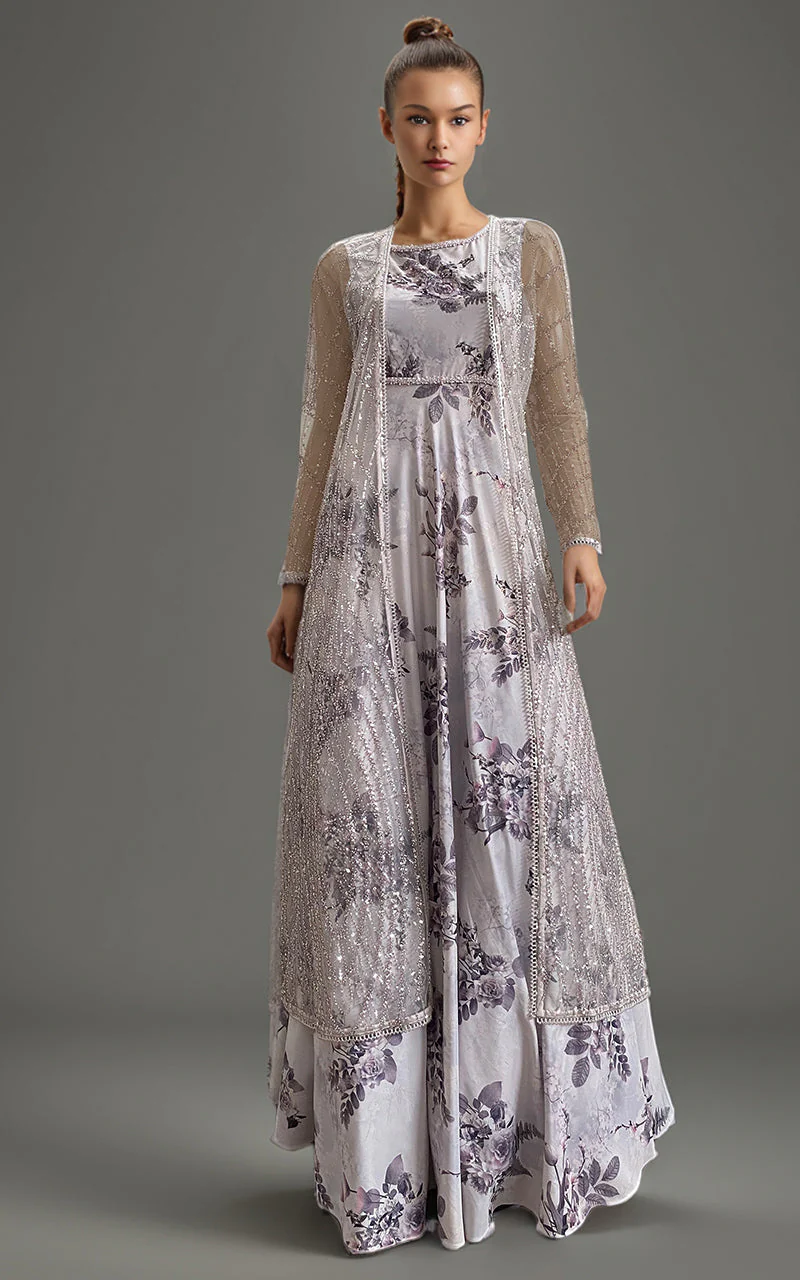 Thread & Motifz Net Embroidered Jacket With Printed Maxi 9445 Formal Pret 2024