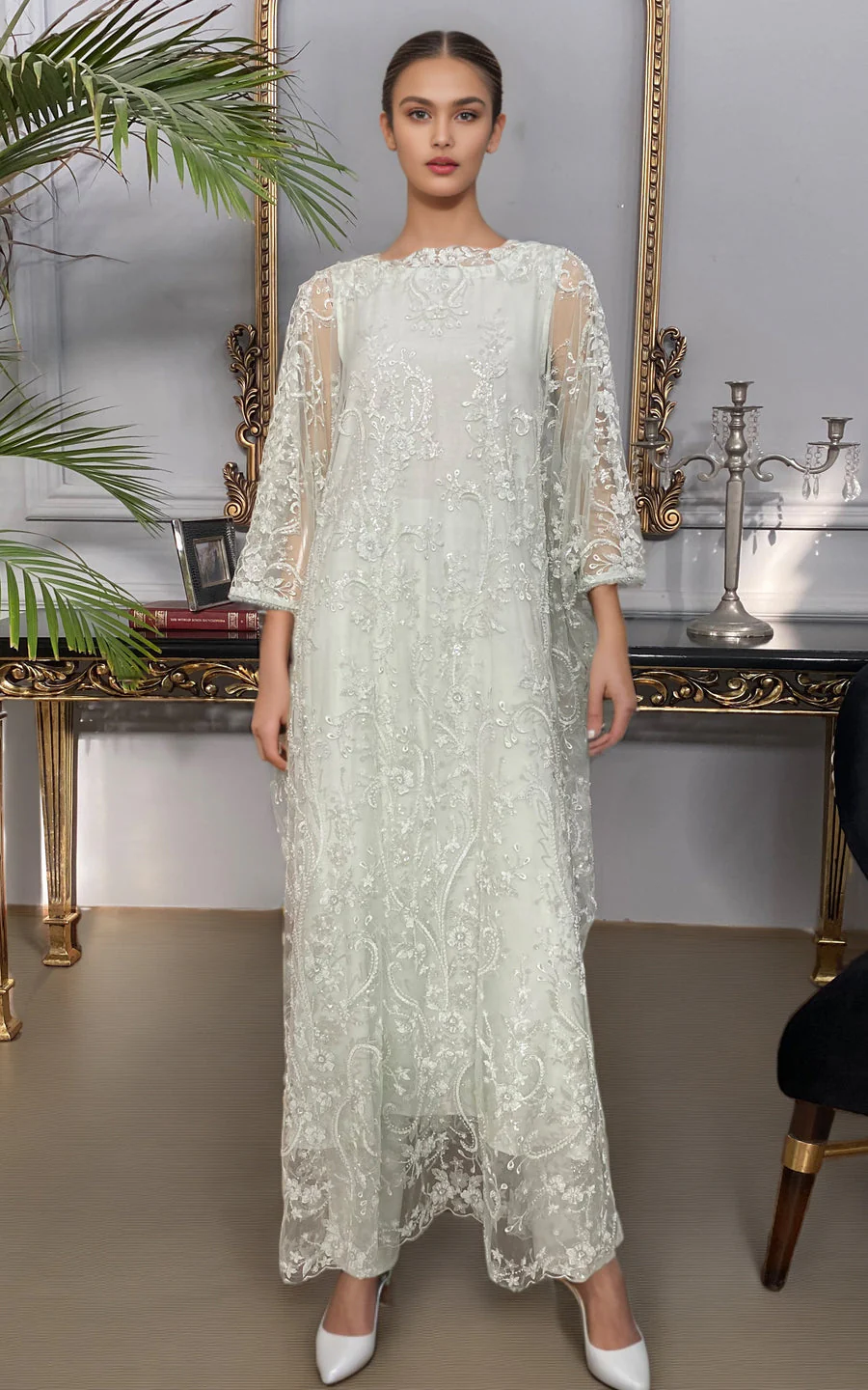 Thread & Motifz Net Embroidered Kaftan With Trouser 9264 Formal Pret 2024