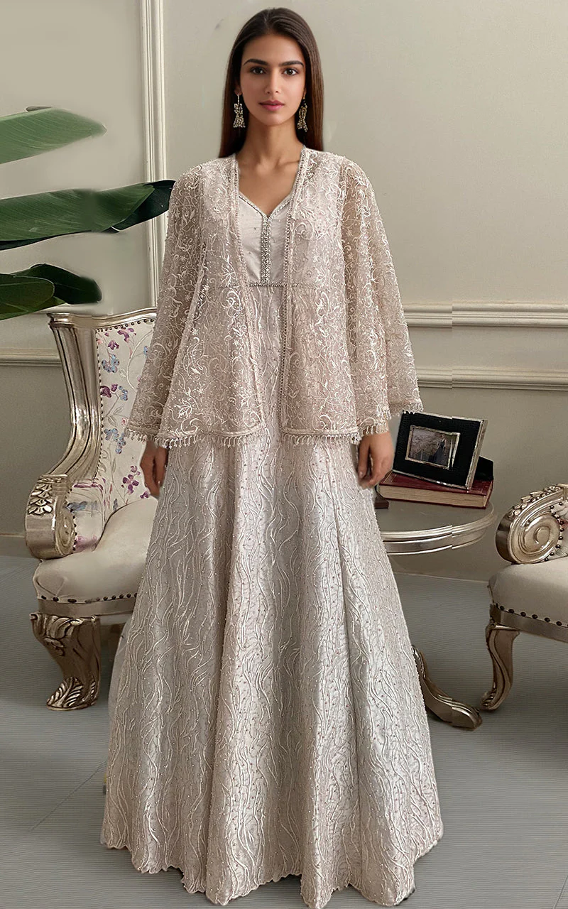 Thread & Motifz Net Embroidered Maxi With Embroidered Cape 9300 Formal Pret 2024