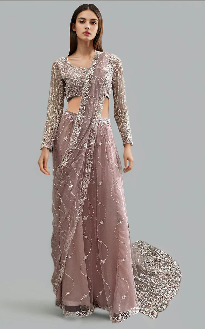 Thread & Motifz Net Embroidered Saree With Skirt 9334 1 Formal Pret 2024